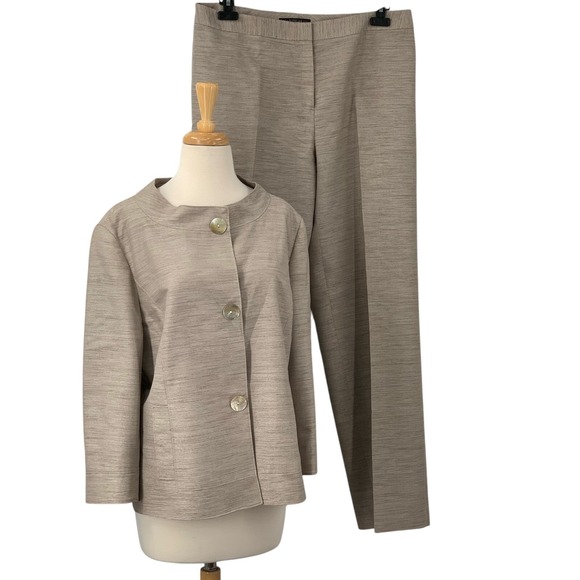 Lafayette 148 NY 2 Pc Wool Blend Pants/Blazer Suit Brown Iridescent Button Sz 16